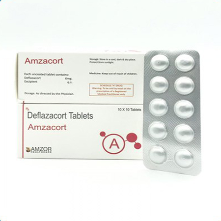 Product Name: AMZACORT, Compositions of AMZACORT are Deflazacort Tablets - Amzor Healthcare Pvt. Ltd