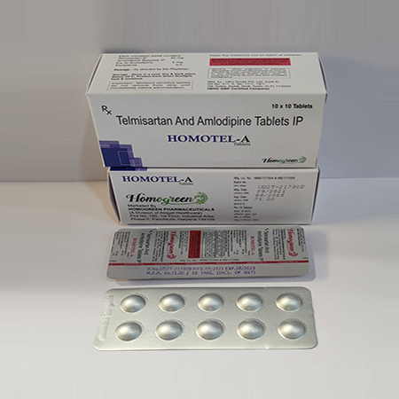 Product Name: Homotel A, Compositions of Homotel A are Telmisartan & Amlodipine  Tablets IP - Abigail Healthcare