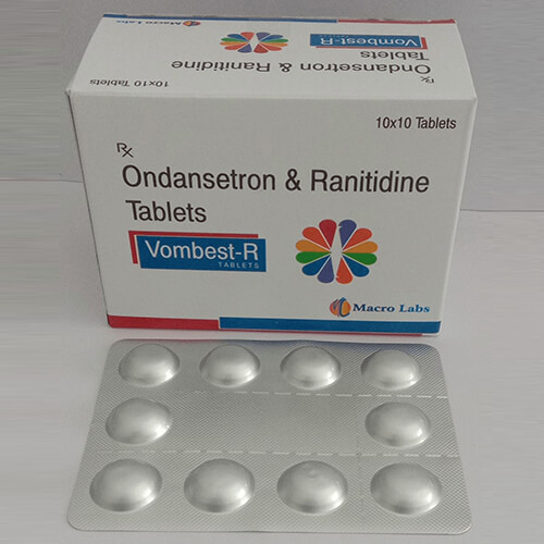 Product Name: Vombest R, Compositions of Vombest R are Ondansetron & Ranitidine Tablets  - Macro Labs Pvt Ltd