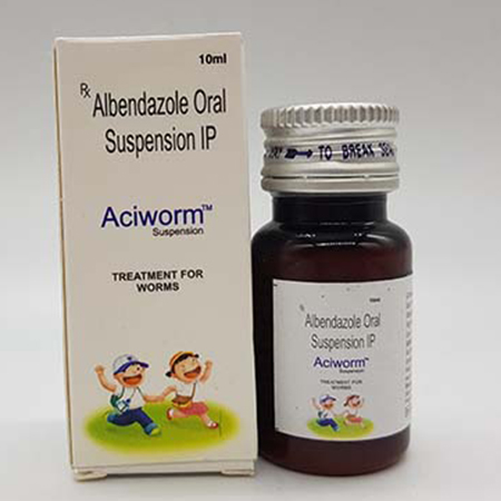 Product Name: Aciworm Suspension, Compositions of Aciworm Suspension are Albendazole Oral Suspension IP - Acinom Healthcare