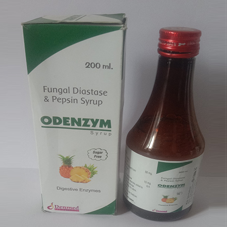 Product Name: Odenzym, Compositions of Odenzym are Fungal Diastase & Pepsin Syrup - Denmed Pharmaceutical