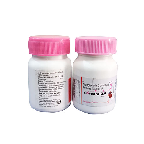 Product Name: Corcont 2.6, Compositions of Corcont 2.6 are Nitroglycerin Controlled Release Tablets IP - Arlak Biotech