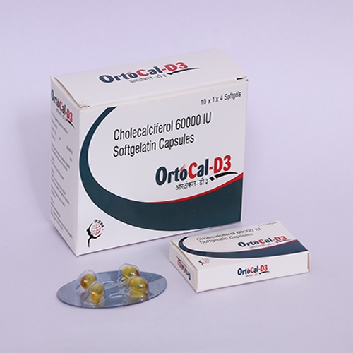 Product Name: ORTOCAL D3, Compositions of ORTOCAL D3 are Cholecalciferol 60000 IU Softgel Capsules - Biomax Biotechnics Pvt. Ltd