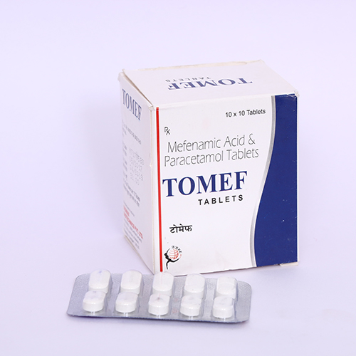 Product Name: TOMEF, Compositions of TOMEF are Mefenamic Acid & Paracetamol Tablets - Biomax Biotechnics Pvt. Ltd