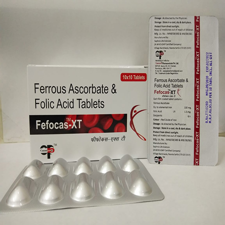 Product Name: Fefocas XT, Compositions of Fefocas XT are Ferrous Ascrobate & Folic Acid Tablets - Cassopeia Pharmaceutical Pvt Ltd