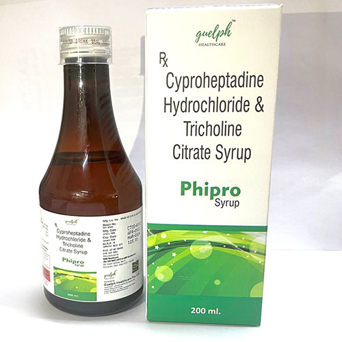 Phipro  are Cyproheptadine Hydrochloride,Tricholine Citrate Syrup - Guelph Healthcare Pvt. Ltd