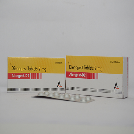 Product Name: ALENGEST D2, Compositions of ALENGEST D2 are Dienogest Tablets 2 mg - Alencure Biotech Pvt Ltd