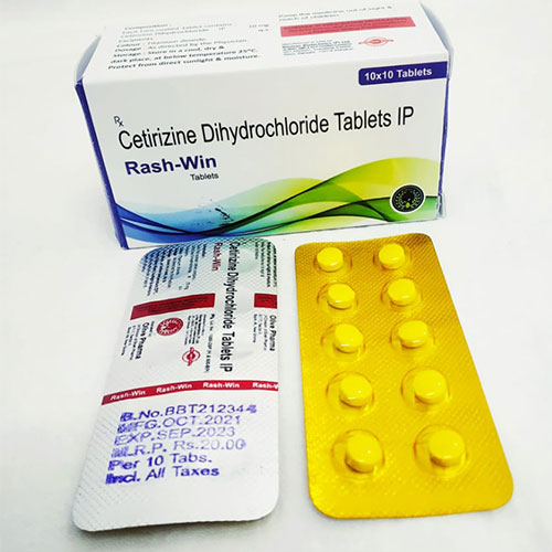 Product Name: Rash win, Compositions of Rash win are Cetirizine Dihydrochloride - Sneh Pharma Private Limited