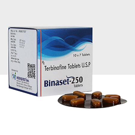 Product Name: BINASET 250, Compositions of BINASET 250 are Terbinafine Tablets USP - Mediquest Inc