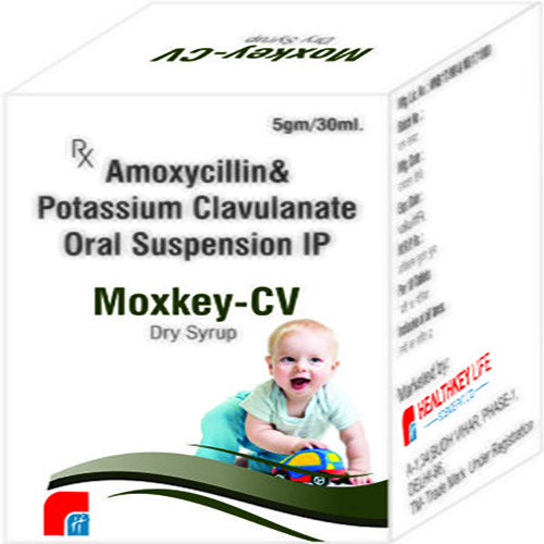 Product Name: MOXKEY CV, Compositions of MOXKEY CV are Amoxycillin & Potassium Clavulanate Oral Suspension IP - Healthkey Life Science Private Limited