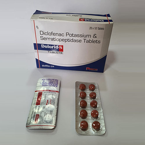 Product Name: Dolorid S, Compositions of Dolorid S are Diclofenac Potassium & Serratiopeptiside Tablets - Pride Pharma