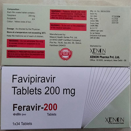 Product Name: Feravir 200, Compositions of Feravir 200 are Favipiravir Tablets 200 mg - Xenon Pharma Pvt. Ltd