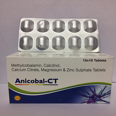 Product Name: Anicobal CT, Compositions of Anicobal CT are MethylCobalamin,Calcitrol Calcium Citrate,Magnesium & Zinc sulphate tablets - Apikos Pharma