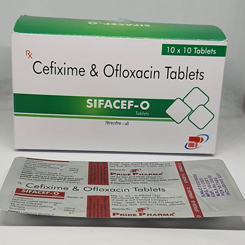 Product Name: Sifacef O, Compositions of Sifacef O are Cefixime & Oflaxacin Tablets - Pride Pharma