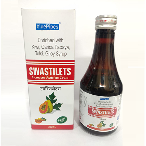 Product Name: SWASTILETS, Compositions of SWASTILETS are Enriched with Kiwi, Carica Papaya, Tulsi, Giloy Syrup - Bluepipes Healthcare