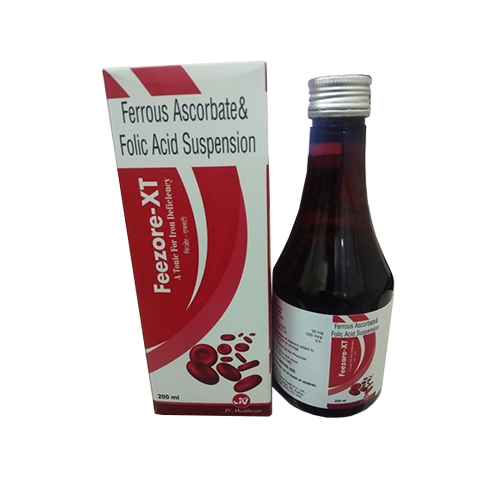 Product Name: FEEZORE XT Syrup, Compositions of FERROUS ASCORBATE eq.to Iron 30mg, Folic, Acid 55omcg (5ML EACH) are FERROUS ASCORBATE eq.to Iron 30mg, Folic, Acid 55omcg (5ML EACH) - JV Healthcare