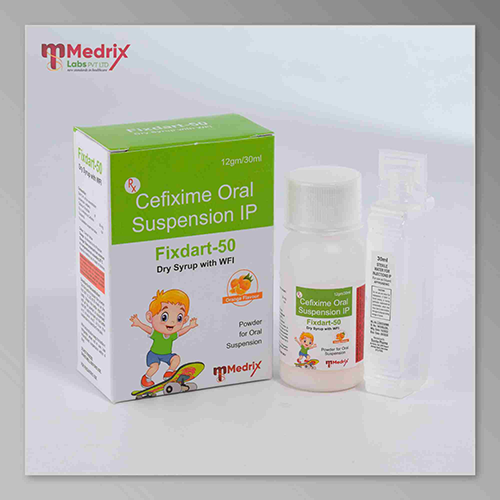 Product Name: Fixdart 50, Compositions of Fixdart 50 are Cefixime Oral Suspension IP  - Medrix Labs Pvt Ltd