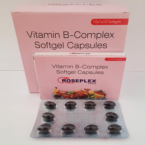 Product Name: Roseplex, Compositions of Roseplex are Vitamin B Complex Softgel Capsules - Macro Labs Pvt Ltd