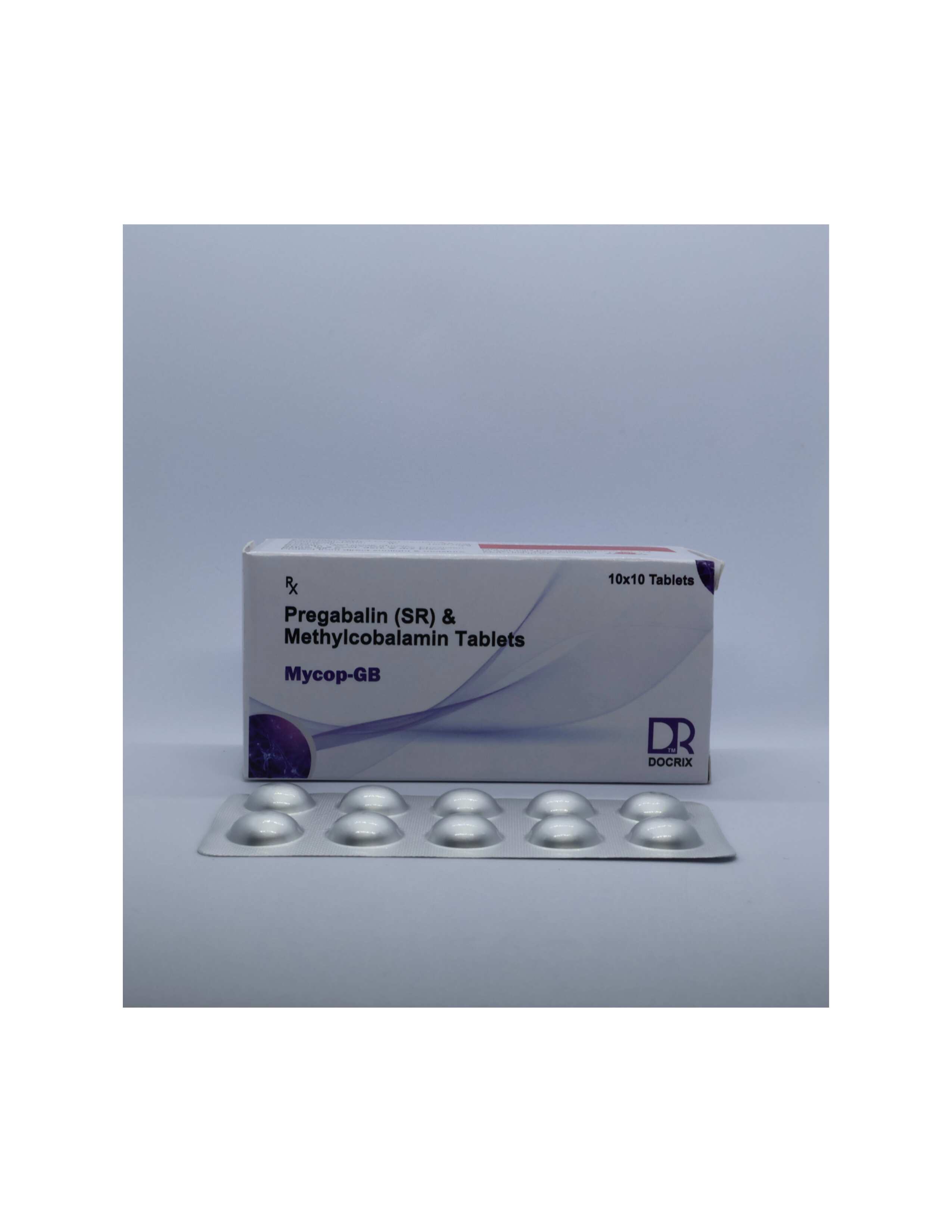 Product Name: Mycop GB, Compositions of Mycop GB are Pregabalin (SR) & Methylcobalamin Tablets - Docrix Healthcare