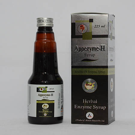 Product Name: APPEZYME G, Compositions of APPEZYME G are Herbal Enzyme Syrup - Alencure Biotech Pvt Ltd