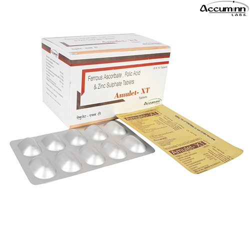 Product Name: Amulet XT, Compositions of Amulet XT are Ferrous Ascrobate, Folic Acid & Zinc Sulphate Tablets - Accuminn Labs