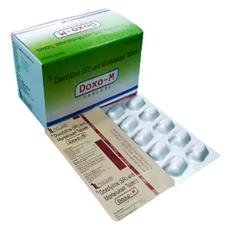 Product Name: DOXO M, Compositions of DOXO M are Doxofyline (SR) and Montelukast Tablets - Itelic Labs