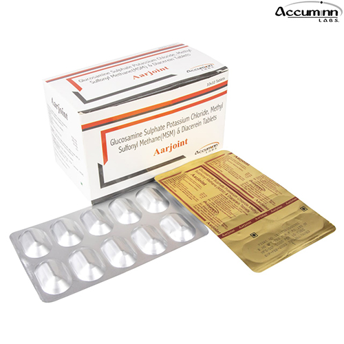Product Name: Aarjoint, Compositions of Aarjoint are Glucosamine Sulphate Pottasium Chloride Methyl Sulphonyl Methane (MSM)  & Diacerin Tablets - Accuminn Labs