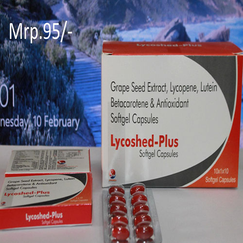 Product Name: Lycoshed Plus , Compositions of Lycoshed Plus  are Grape seed Extract Lycopene Lutrin Betacorotene  & Antioxident - Shedwell Pharma Private Limited