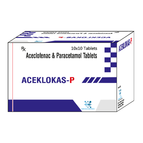 Product Name: AceklokasP, Compositions of AceklokasP are Aceclofenac & Paracetamol Tablets - Sushma Biotech