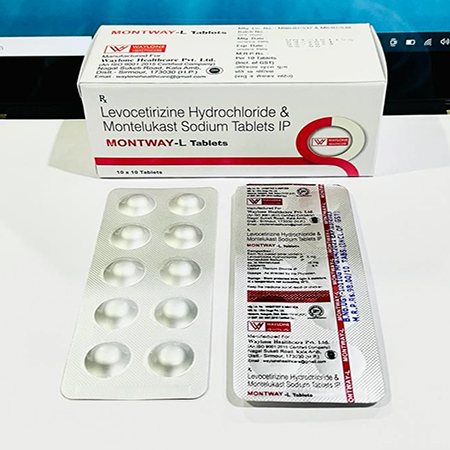 Product Name: Montway L, Compositions of Montway L are Levocetirizine Hydrochloride and Montelukast Sodium - Waylone Healthcare