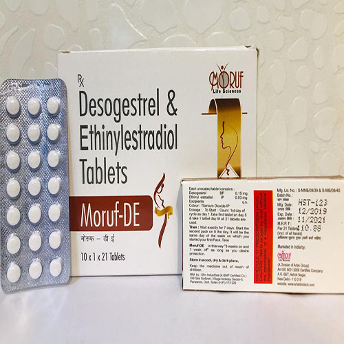 Product Name: Moruf De, Compositions of Moruf De are Desogestrel & Ethinylestradiol Tablets  - Arlak Biotech
