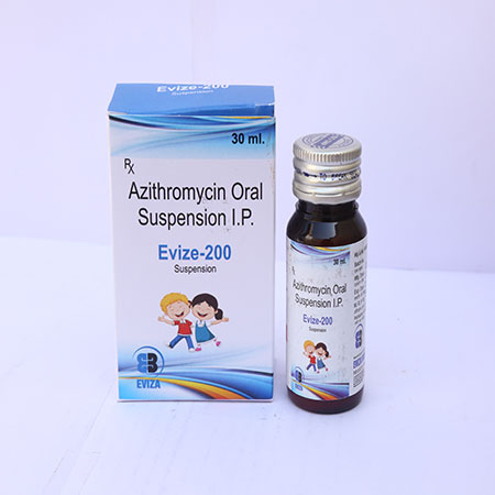 Product Name: Evize 200, Compositions of Evize 200 are Azithromycin Oral Suspension IP - Eviza Biotech Pvt. Ltd