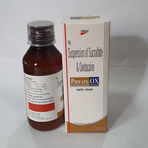 Product Name: Prifate OX, Compositions of Prifate OX are Suspesion of Sucralfate & Oxetacaine - Pride Pharma