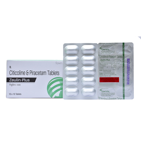 Product Name: ZEULIN PLUS, Compositions of Citicoline 500 mg + Piracetam 800 mg. are Citicoline 500 mg + Piracetam 800 mg. - Fawn Incorporation