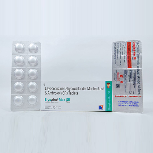 Product Name: Elvozine Max SR, Compositions of Elvozine Max SR are Levocetirizine Dihydrochloride & Montelukast Ambroxol(SR) Tablets - Nova Indus Pharmaceuticals