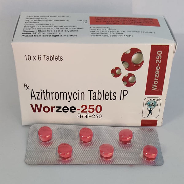 Product Name: Worzee 250, Compositions of Worzee 250 are Azithromycin Tablets IP - WHC World Healthcare