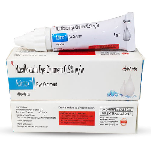 Product Name: Noirmox, Compositions of Noirmox are Moxifloxacin Eye Ointment 0.5 w/w - Arlak Biotech