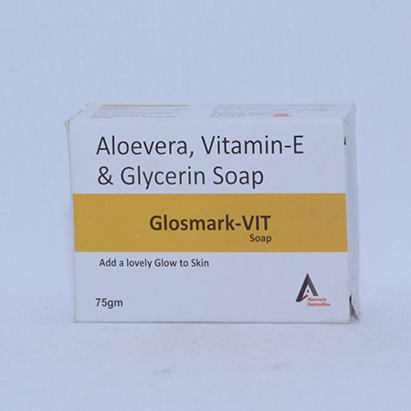 Product Name: GLOSMARK VIT, Compositions of GLOSMARK VIT are Aloevera, Vitamin-E & Glycerin Soap - Alencure Biotech Pvt Ltd