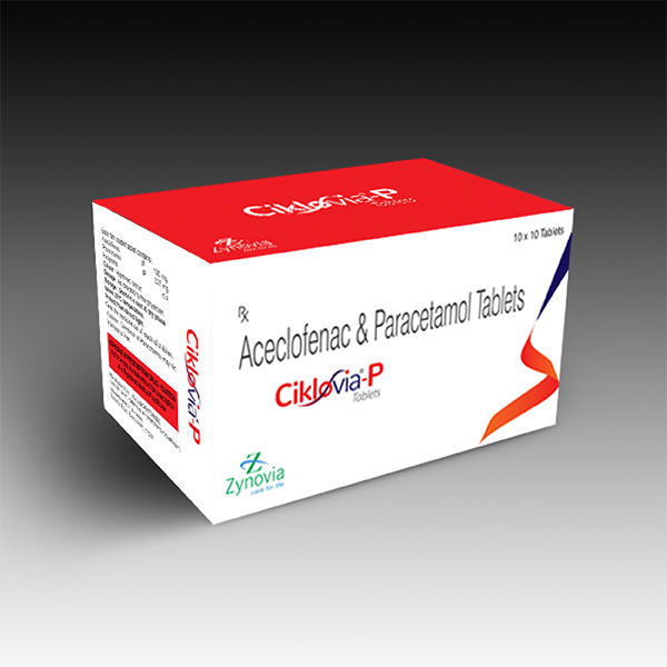 Product Name: Ciklovia P, Compositions of Ciklovia P are Aceclofenac & Paracetamole Tablets - Zynovia Lifecare