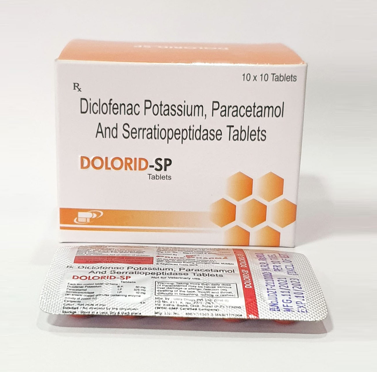 Product Name: Dolorid SP, Compositions of Dolorid SP are Diclofenac Potassium Paracetamol & Serratiopeptiside Tablets - Pride Pharma
