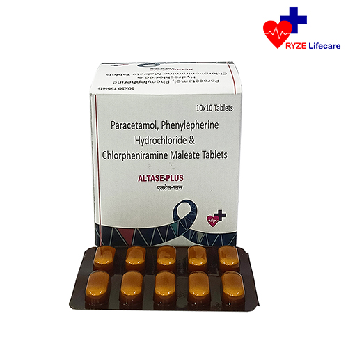 Product Name: ALTASE PLUS, Compositions of ALTASE PLUS are Paracetamol, Phenylepherine Hydrochloride & Chlorpheniramine Maleate Tablets - Ryze Lifecare