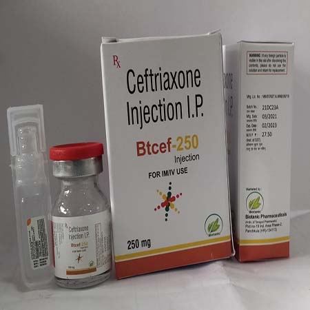 Product Name: Btcef 250, Compositions of Btcef 250 are Ceftriaxone Injection I.P. - Biotanic Pharmaceuticals