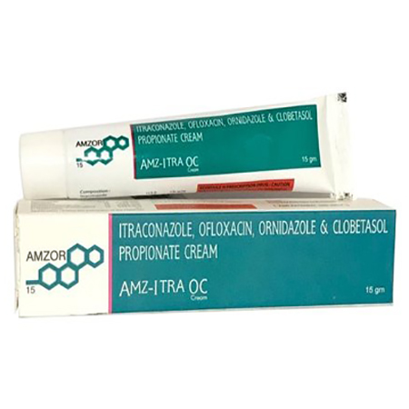 Product Name: Amg Itra Oc, Compositions of Amg Itra Oc are Itraconazone,Ofloxacin,Ornidazole & Clobetasol Propionate Cream - Amzor Healthcare Pvt. Ltd
