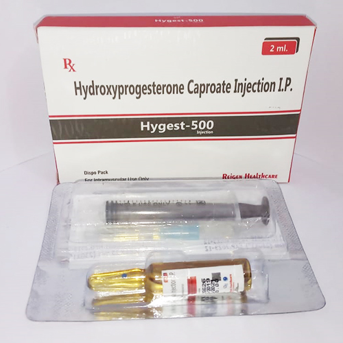 Product Name: Hygest 500, Compositions of Hygest 500 are Hydroxyprogesterone Caprote Injection I.P. - JV Healthcare