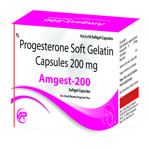Product Name: Amgest 200, Compositions of Amgest 200 are Progesterone Soft Gelatin Capsules 200 mg - Ambrosia Pharma