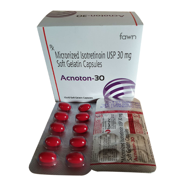 Product Name: ACNOTON 30, Compositions of ACNOTON 30 are Micronized Isotretinoin U.S.P. 30 mg.  - Fawn Incorporation