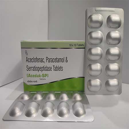 Product Name: Acedak SP, Compositions of Acedak SP are Aceclofenac,Paracetamol  & Serratiopeptidase Tablets - Dakgaur Healthcare