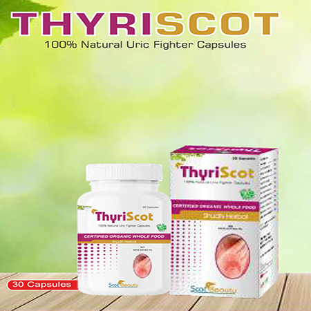 Product Name: Thyriscot, Compositions of Thyriscot are 100% Natural  uric Fighter Capsules - Scothuman Lifesciences