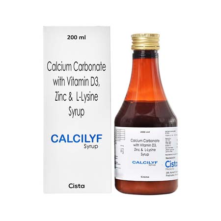 Product Name: CALCILYF, Compositions of CALCILYF are Calcium Carbonate Calcitriol, Vitamin D3, Zinc & L-Lysine Syrup - Cista Medicorp