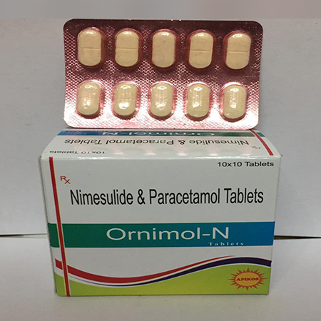 Product Name: ORNIMOL N, Compositions of ORNIMOL N are Nimesulide & Paracetamol Tablets - Apikos Pharma